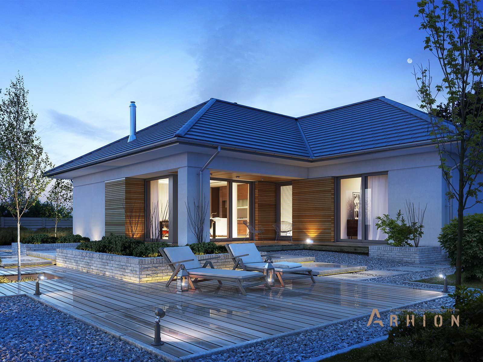 3. Проект одноэтажного дома в современном стиле с плоской кровлей , BY-4, площадью - 155 кв c терассой, гаражом